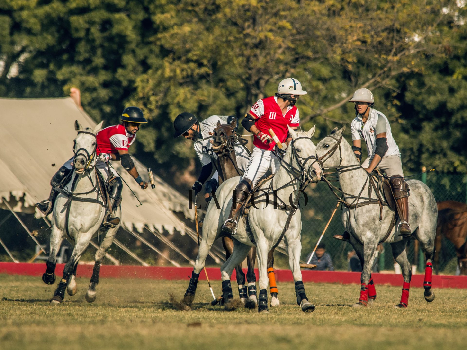 Polo players skillfully competing on the field, showcasing their agility and teamwork during an intense match.